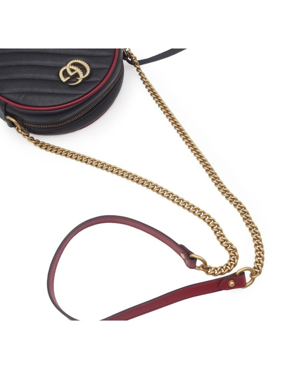 Gucci Chain Shoulder Bag Black Leather Round GG Marmont - Picture 3 of 9